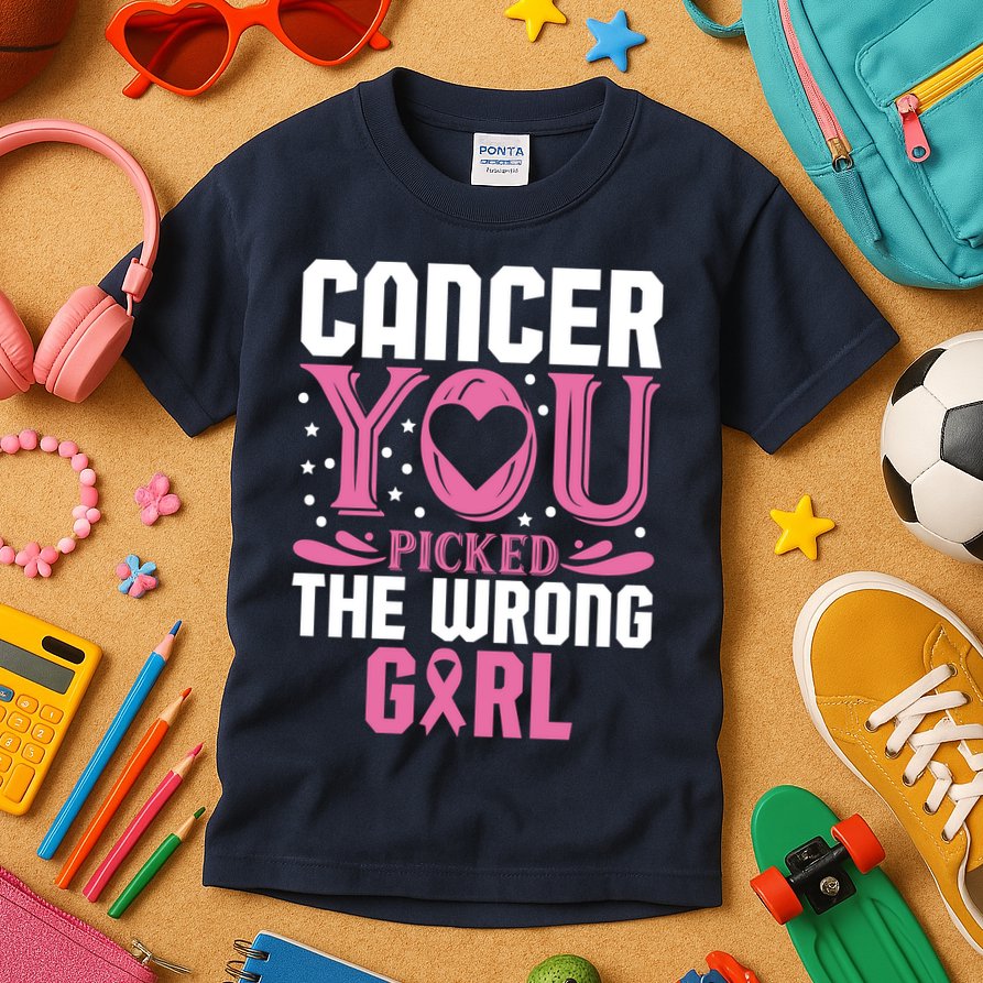 Cancer You Picked The Wrong Girl Breast Cancer Awareness Kids T-Shirt
