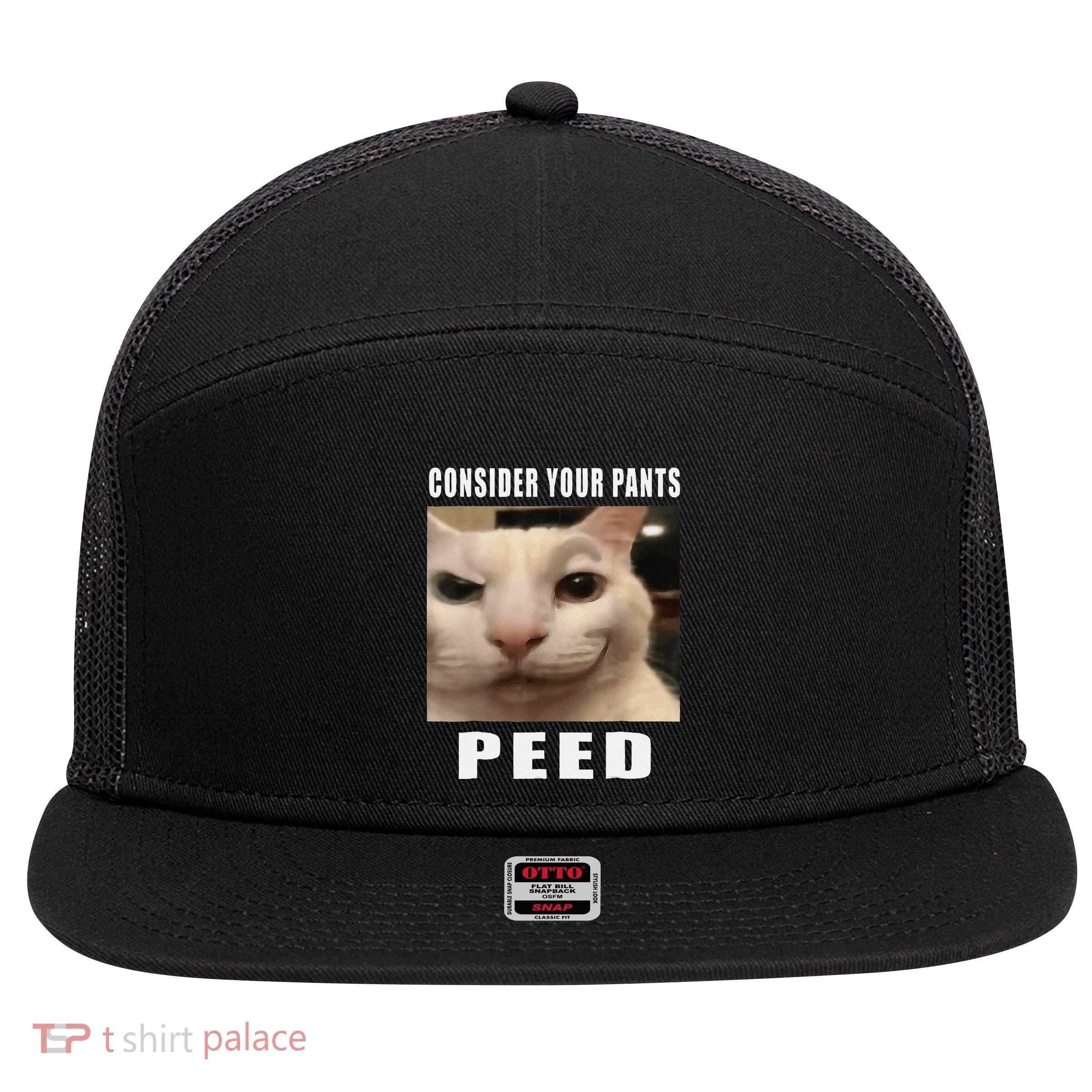 Consider Your Pants Peed Cat Funny 7 Panel Mesh Trucker Snapback Hat