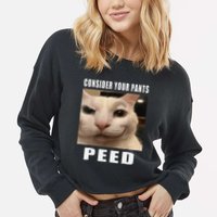 Consider Your Pants Peed Cat Funny Cropped Pullover Crew