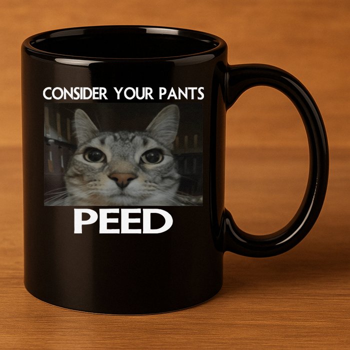 Consider Your Pants Peed Cat Funny Silly Cat Meme 11oz C Handle Ceramic Mug