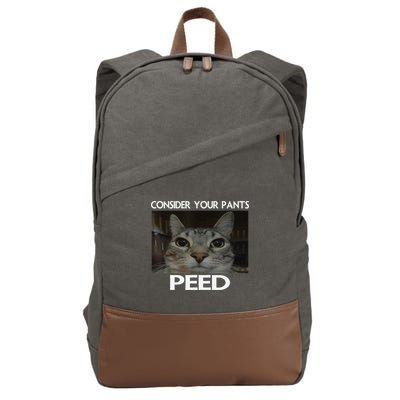 Consider Your Pants Peed Cat Funny Silly Cat Meme Cotton Canvas Backpack