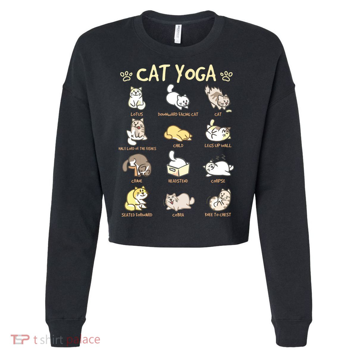 Cat Yoga Poses Cats Practicing Mindfulness Meditation Kitten Cropped Pullover Crew