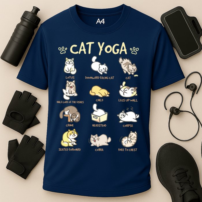 Cat Yoga Poses Cats Practicing Mindfulness Meditation Kitten Cooling Performance Crew T-Shirt