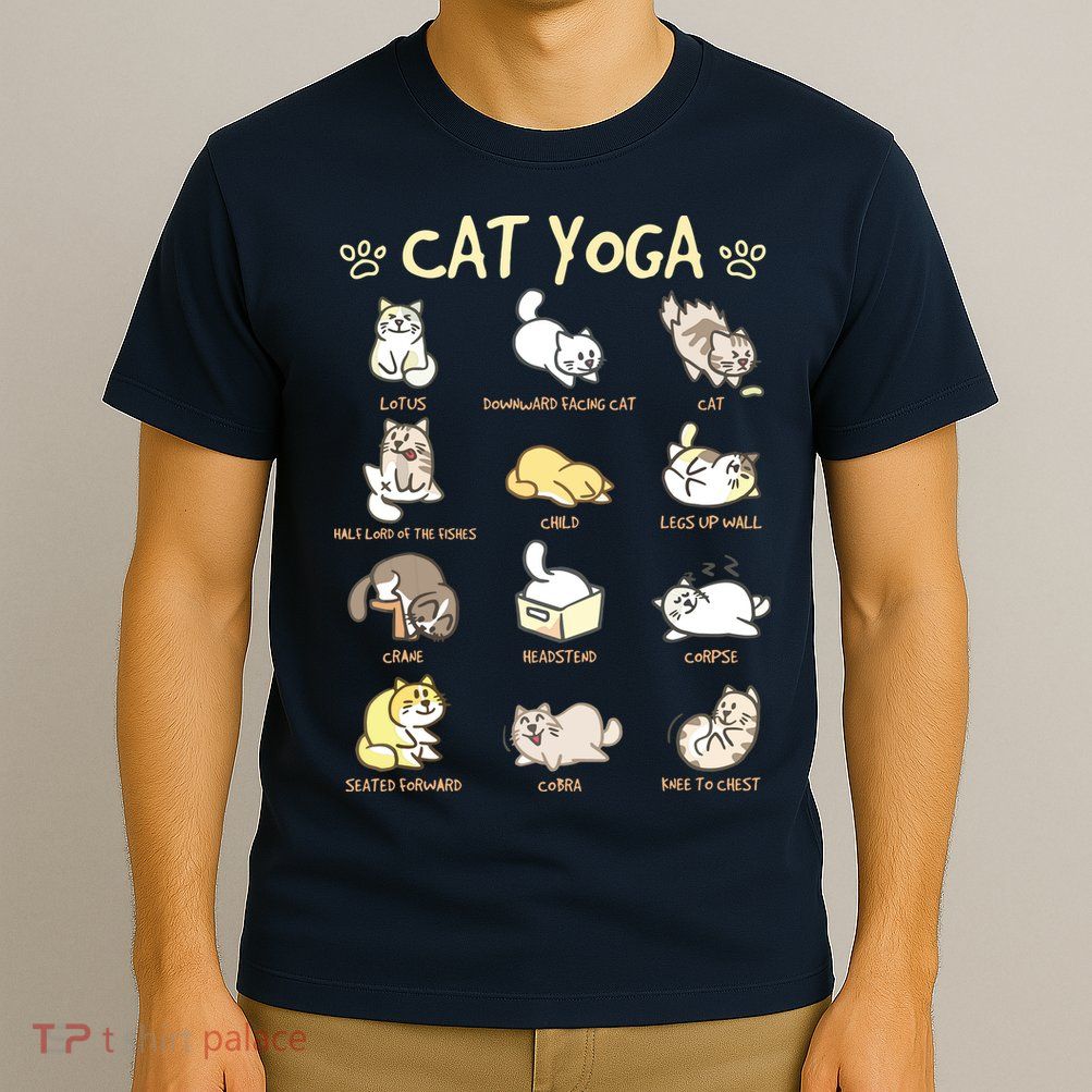 Cat Yoga Poses Cats Practicing Mindfulness Meditation Kitten T-Shirt