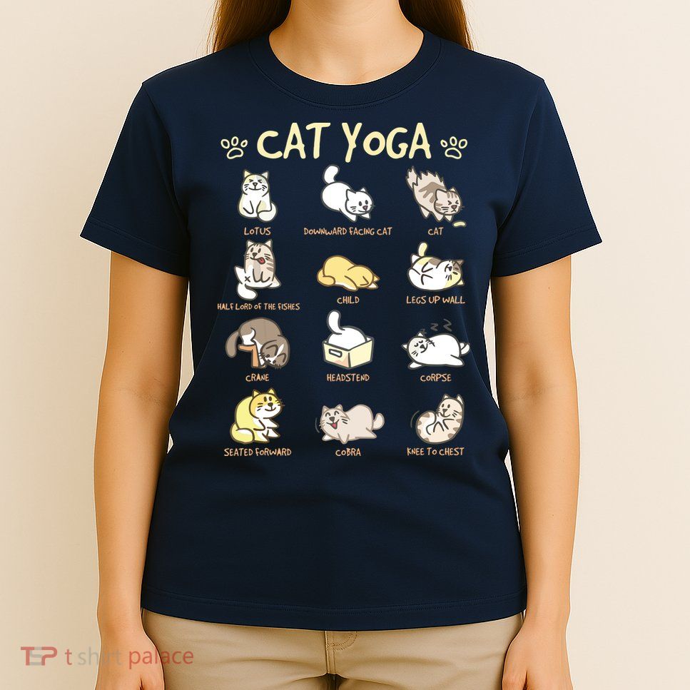 Cat Yoga Poses Cats Practicing Mindfulness Meditation Kitten T-Shirt