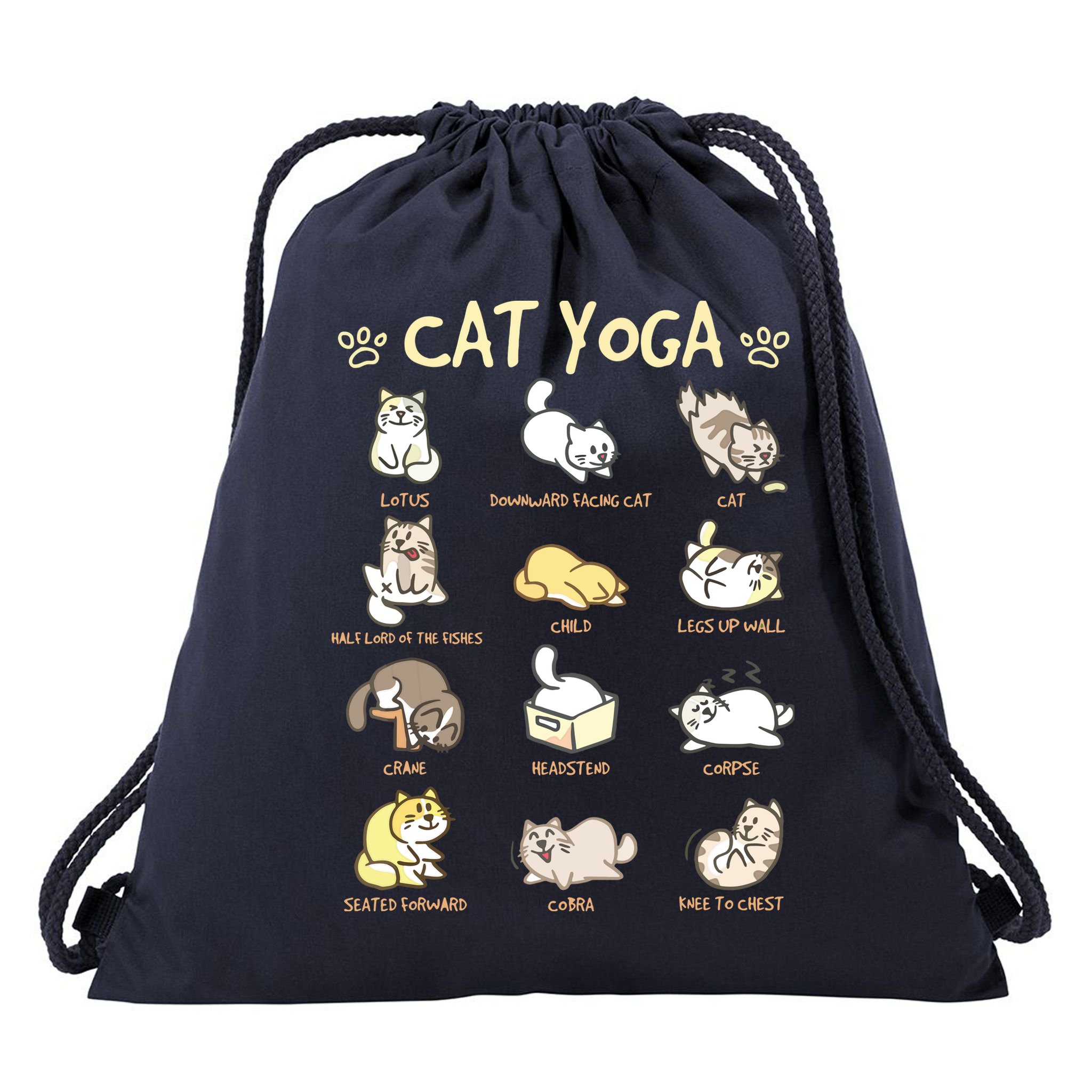 Cat Yoga Poses Cats Practicing Mindfulness Meditation Kitten Drawstring Bag