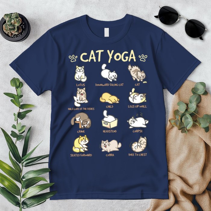 Cat Yoga Poses Cats Practicing Mindfulness Meditation Kitten Premium T-Shirt