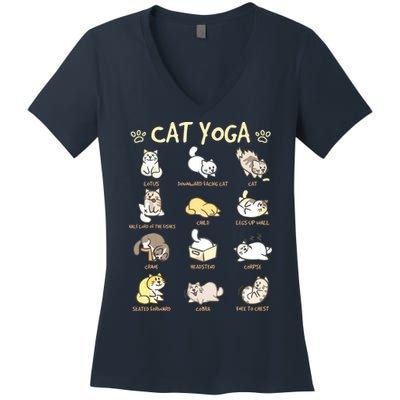 Cat Yoga Poses Cats Practicing Mindfulness Meditation Kitten Women's V-Neck T-Shirt