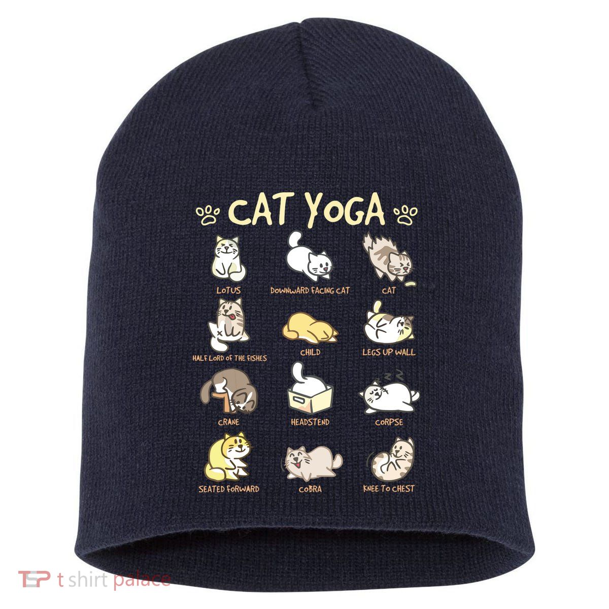 Cat Yoga Poses Cats Practicing Mindfulness Meditation Kitten Short Acrylic Beanie