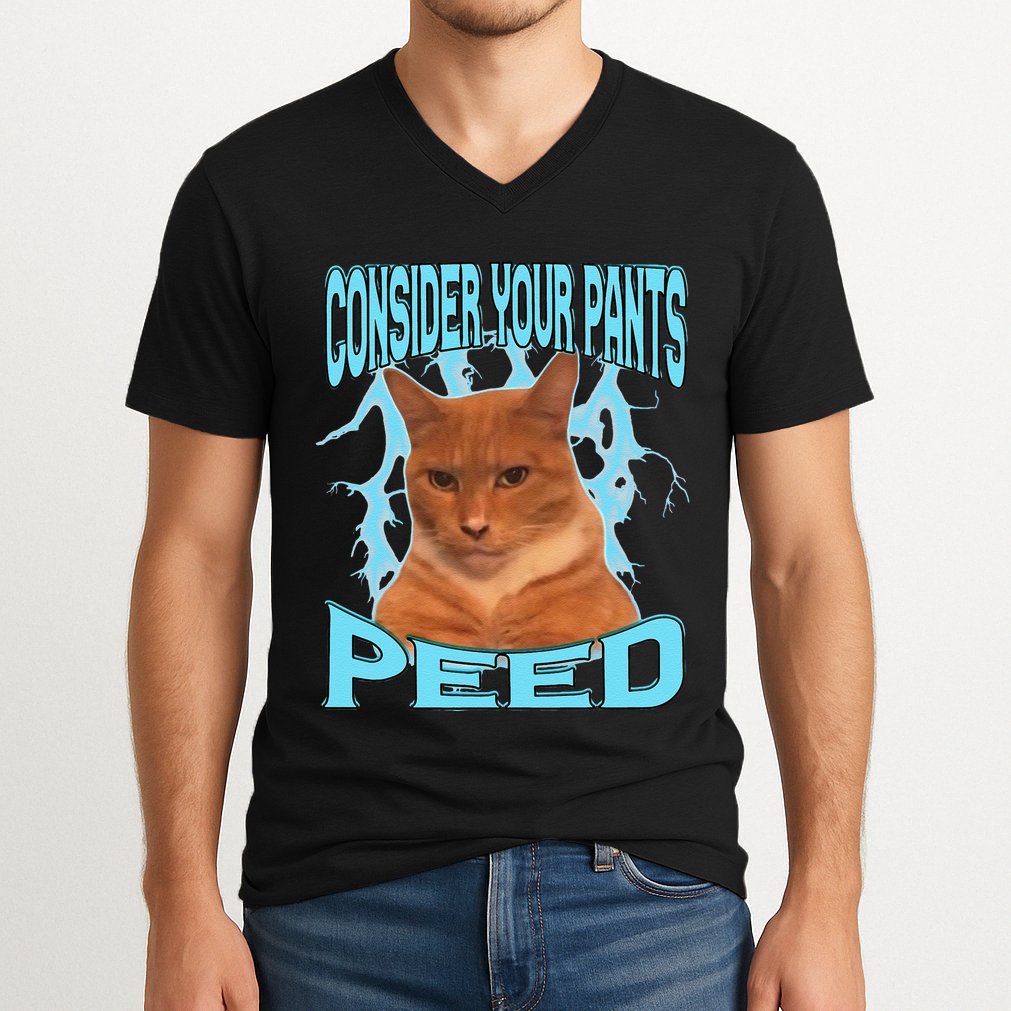 Consider Your Pants Peed Silly Cat Meme V-Neck T-Shirt