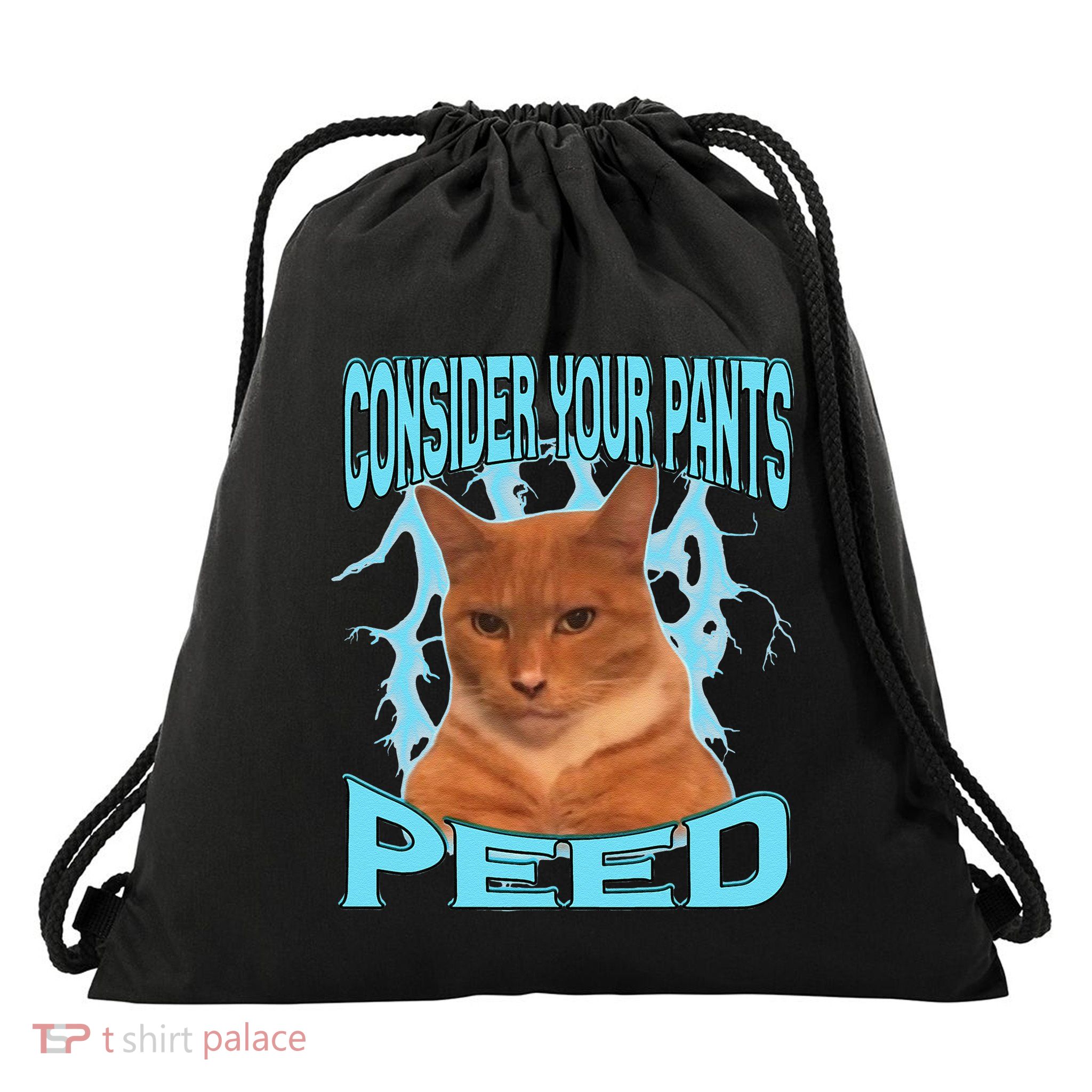 Consider Your Pants Peed Silly Cat Meme Drawstring Bag