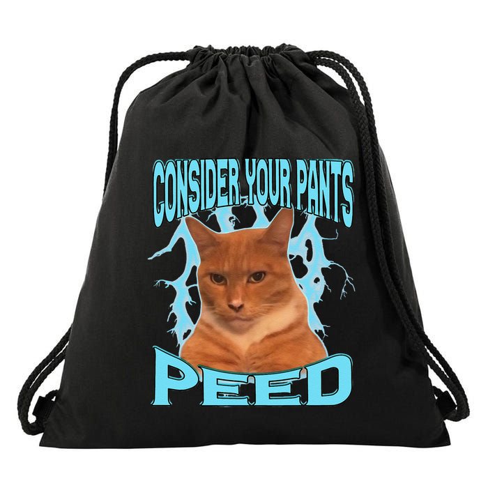 Consider Your Pants Peed Silly Cat Meme Drawstring Bag