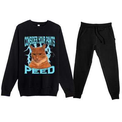 Consider Your Pants Peed Silly Cat Meme Premium Crewneck Sweatsuit Set