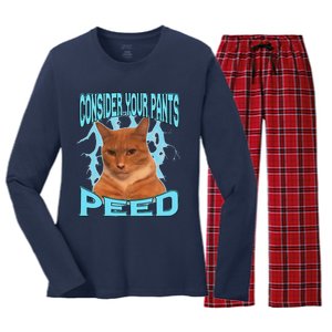 Consider Your Pants Peed Silly Cat Meme Women's Long Sleeve Flannel Pajama Set 