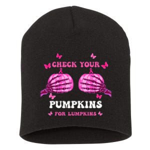 Check Your Pumpkins Breast Cancer Awareness Halloween Short Acrylic Beanie