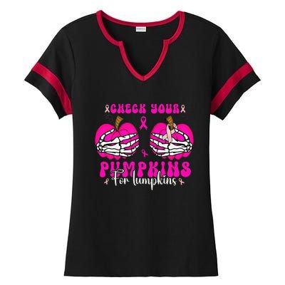 Check Your Pumpkins Breast Cancer Awareness Halloween Ladies Halftime Notch Neck Tee