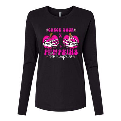 Check Your Pumpkins Breast Cancer Awareness Halloween Womens Cotton Relaxed Long Sleeve T-Shirt