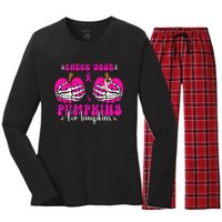 Check Your Pumpkins Breast Cancer Awareness Halloween Women's Long Sleeve Flannel Pajama Set 