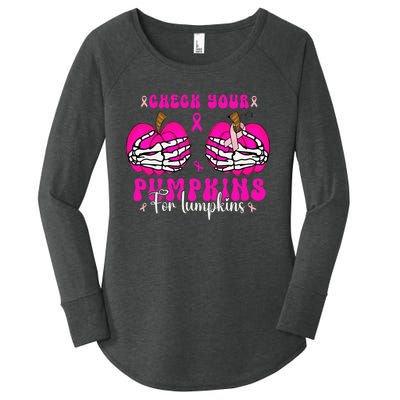 Check Your Pumpkins Breast Cancer Awareness Halloween Women's Perfect Tri Tunic Long Sleeve Shirt