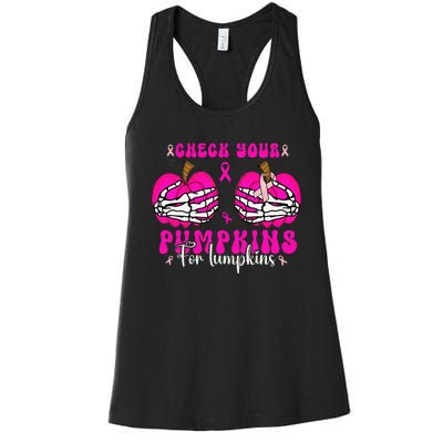 Check Your Pumpkins Breast Cancer Awareness Halloween Women's Racerback Tank