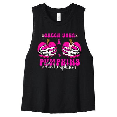 Check Your Pumpkins Breast Cancer Awareness Halloween Women's Racerback Cropped Tank