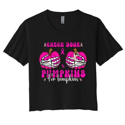 Check Your Pumpkins Breast Cancer Awareness Halloween Women's Crop Top Tee