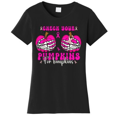 Check Your Pumpkins Breast Cancer Awareness Halloween Women's T-Shirt