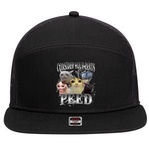 Consider Your Pants Peed Silly Cat Meme Graphic Joke 7 Panel Mesh Trucker Snapback Hat