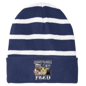 Consider Your Pants Peed Silly Cat Meme Graphic Joke Striped Beanie with Solid Band