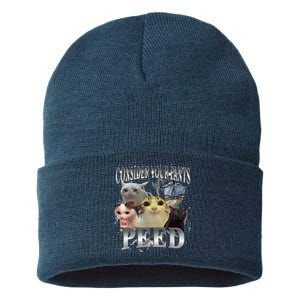 Consider Your Pants Peed Silly Cat Meme Graphic Joke Sustainable Knit Beanie