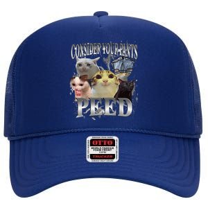 Consider Your Pants Peed Silly Cat Meme Graphic Joke High Crown Mesh Back Trucker Hat