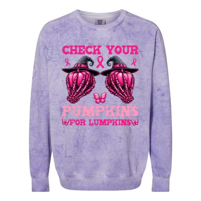 Check Your Pumpkins Breast Cancer For Lumpkins Skeleton Hand Colorblast Crewneck Sweatshirt