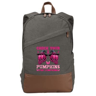 Check Your Pumpkins Breast Cancer For Lumpkins Skeleton Hand Cotton Canvas Backpack