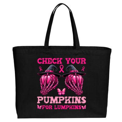 Check Your Pumpkins Breast Cancer For Lumpkins Skeleton Hand Cotton Canvas Jumbo Tote