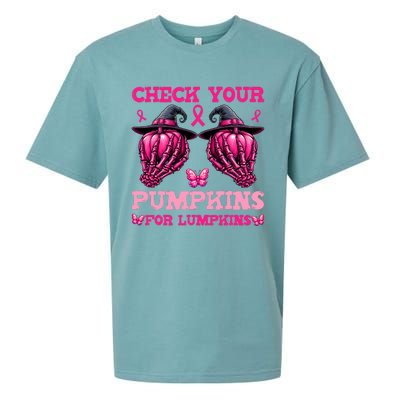 Check Your Pumpkins Breast Cancer For Lumpkins Skeleton Hand Sueded Cloud Jersey T-Shirt