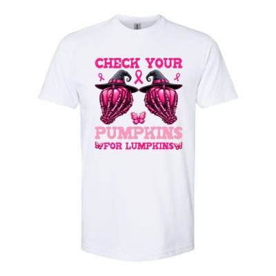 Check Your Pumpkins Breast Cancer For Lumpkins Skeleton Hand Softstyle CVC T-Shirt