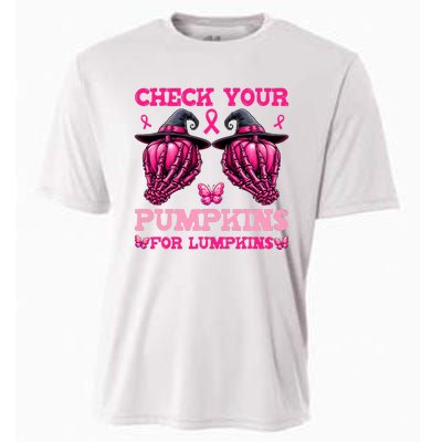 Check Your Pumpkins Breast Cancer For Lumpkins Skeleton Hand Cooling Performance Crew T-Shirt