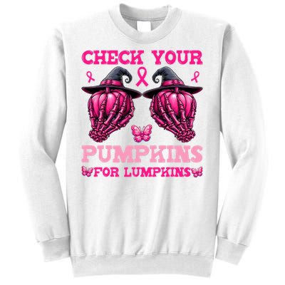 Check Your Pumpkins Breast Cancer For Lumpkins Skeleton Hand Sweatshirt