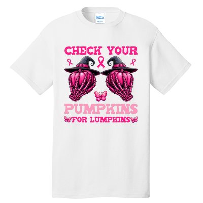 Check Your Pumpkins Breast Cancer For Lumpkins Skeleton Hand Tall T-Shirt