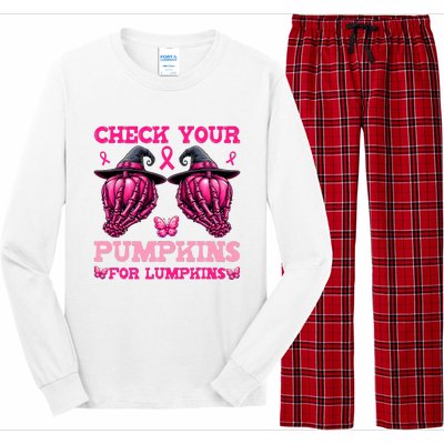 Check Your Pumpkins Breast Cancer For Lumpkins Skeleton Hand Long Sleeve Pajama Set