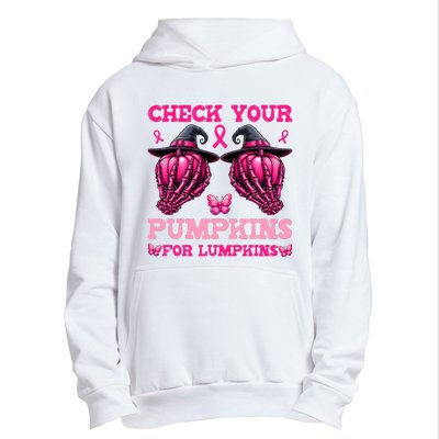 Check Your Pumpkins Breast Cancer For Lumpkins Skeleton Hand Urban Pullover Hoodie