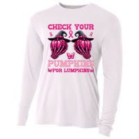 Check Your Pumpkins Breast Cancer For Lumpkins Skeleton Hand Cooling Performance Long Sleeve Crew