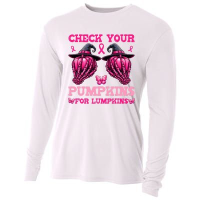 Check Your Pumpkins Breast Cancer For Lumpkins Skeleton Hand Cooling Performance Long Sleeve Crew