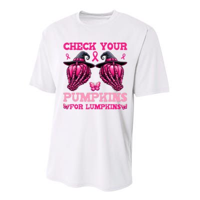 Check Your Pumpkins Breast Cancer For Lumpkins Skeleton Hand Performance Sprint T-Shirt