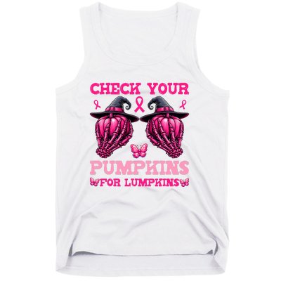 Check Your Pumpkins Breast Cancer For Lumpkins Skeleton Hand Tank Top