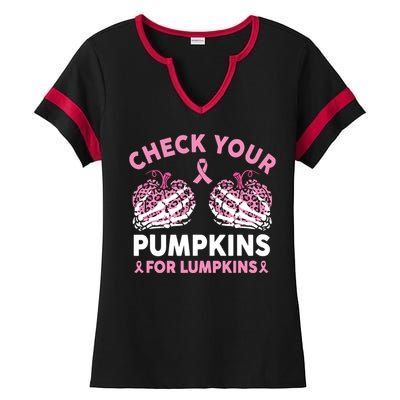 Check Your Pumpkins Breast Cancer Awareness Halloween Women Ladies Halftime Notch Neck Tee