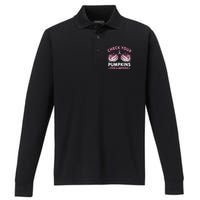 Check Your Pumpkins Breast Cancer Awareness Halloween Women Performance Long Sleeve Polo