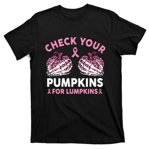 Check Your Pumpkins Breast Cancer Awareness Halloween Women T-Shirt