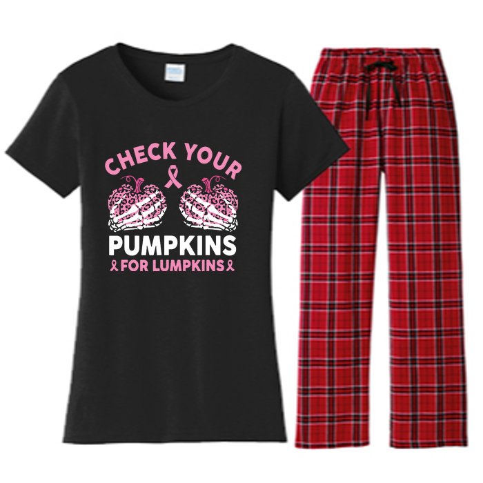 Check Your Pumpkins Breast Cancer Awareness Halloween Women Women's Flannel Pajama Set