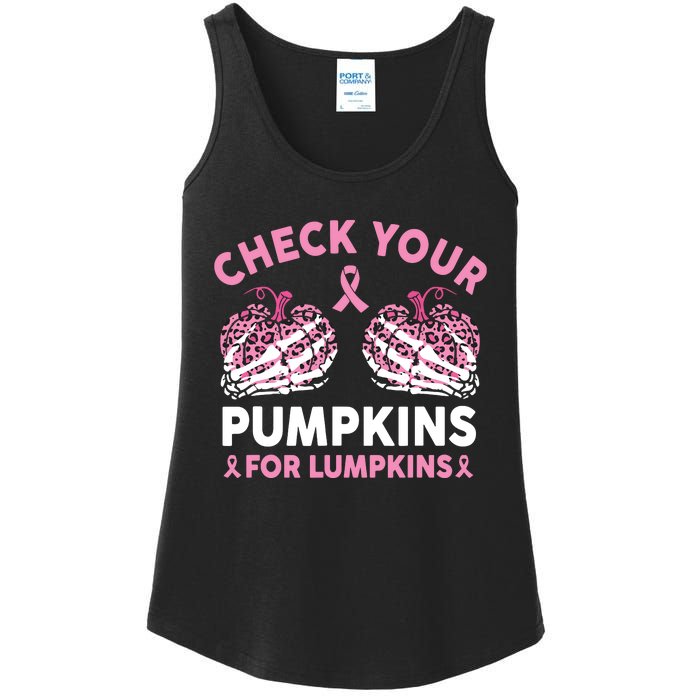 Check Your Pumpkins Breast Cancer Awareness Halloween Women Ladies Essential Tank